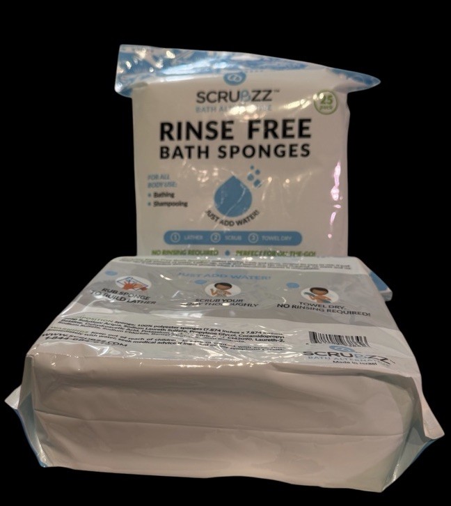 Scrubzz Rinse Free Bath Sponges For Bathing & Shampooing 25 Count X 2 Packs