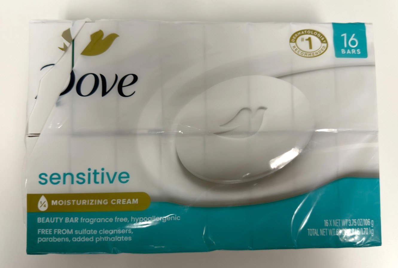 Dove Beauty Bar Sensitive 1/4 Moisturizing Cream Soap 3.75 oz, 16 Bars