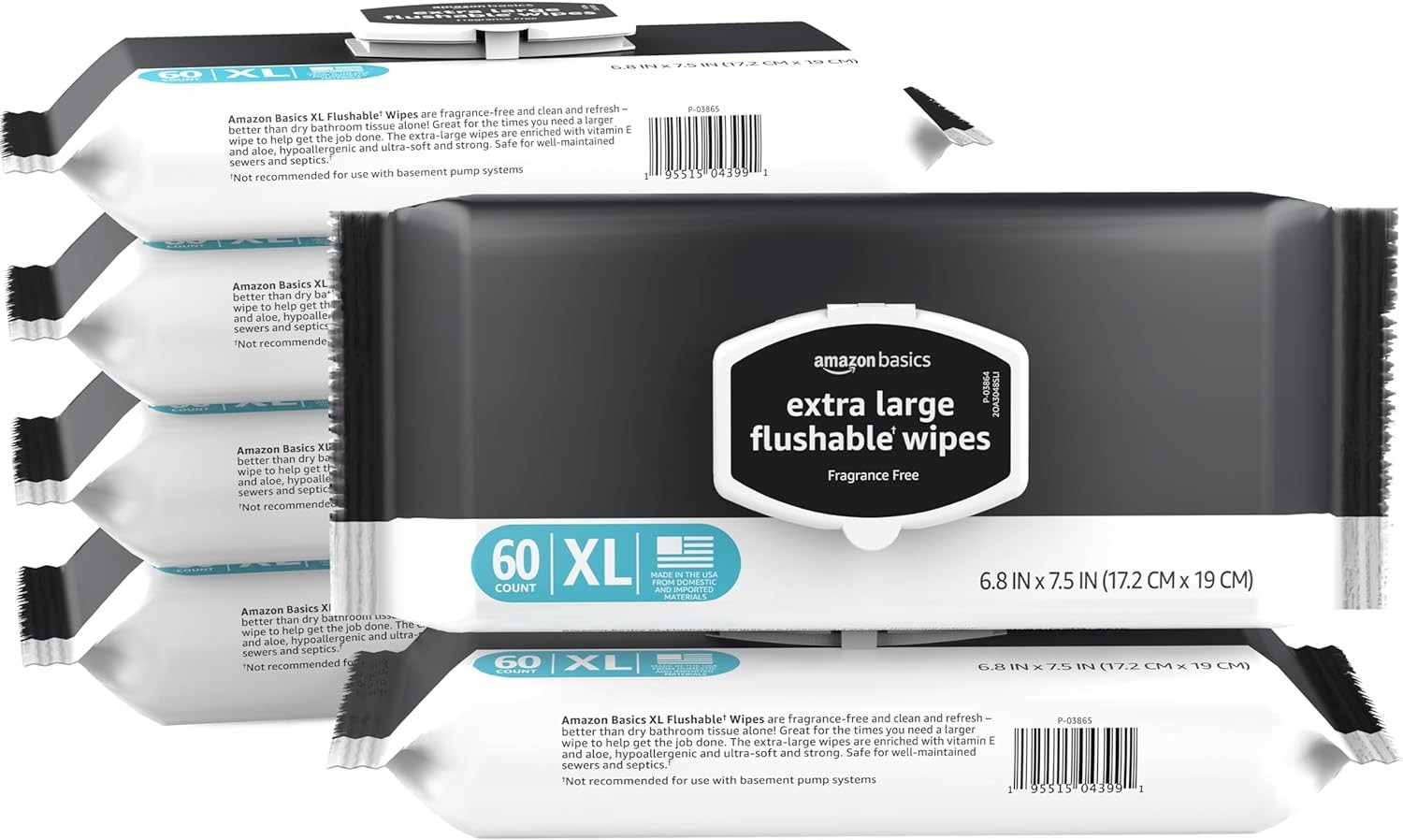 Amazon Basics Extra Large Flushable Wipes, Fragrance Free, pH Balanced, with Vit
