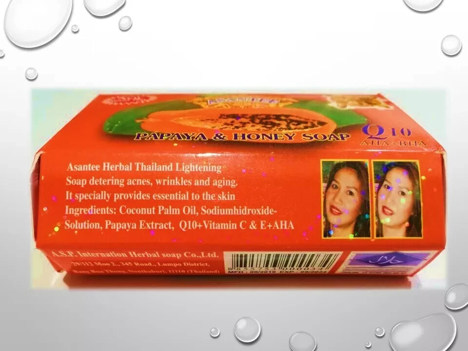 Asantee Thai Herbal Papaya Honey Soap with Q10, AHA, BHA Skin Whitening 125g