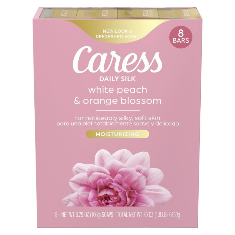 Caress 8 pk Daily Silk Bar Soap White Peach & Orange Blossom Floral Oil Essence