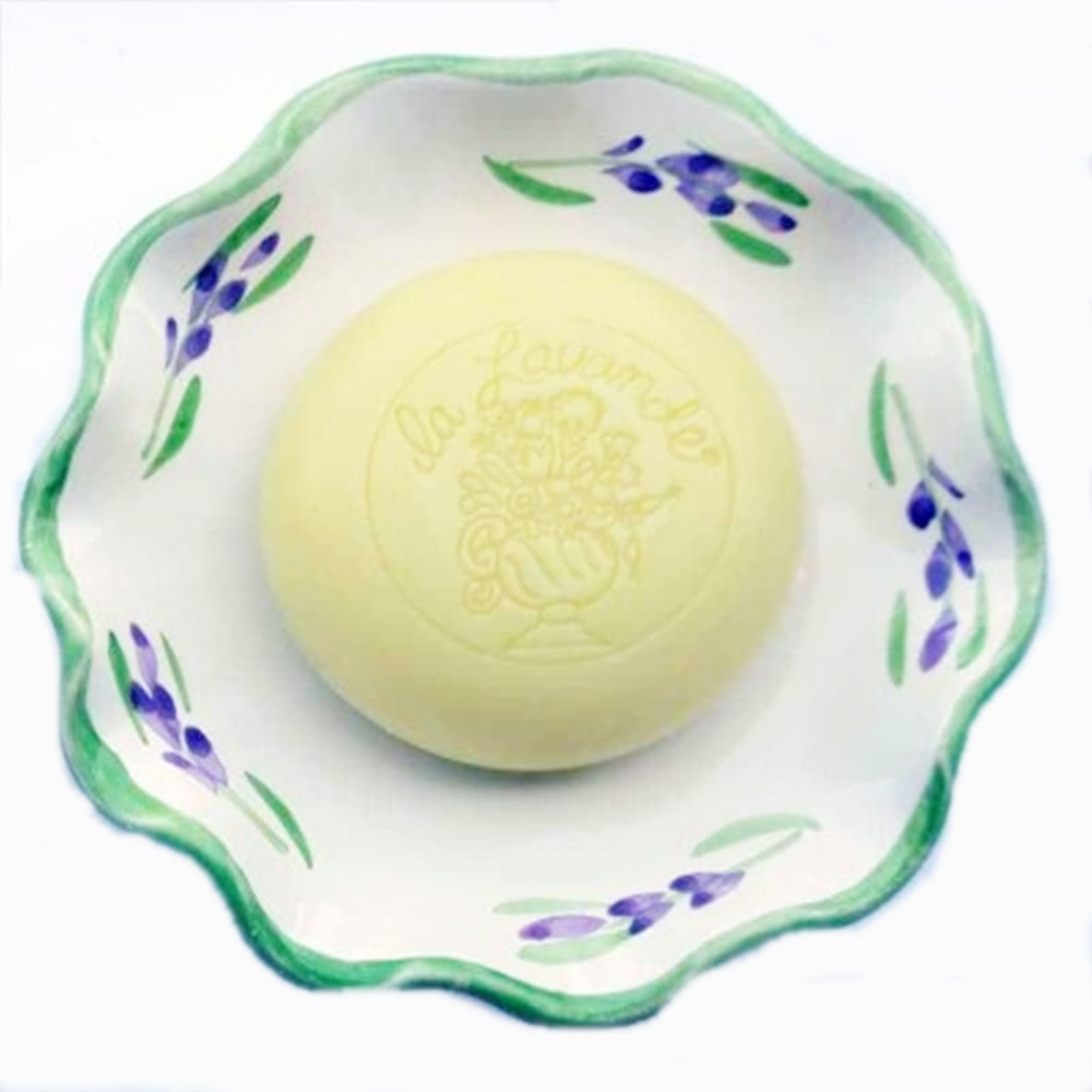 Handmade and Handpainted French Round Soap Dish, Green, 1 pc