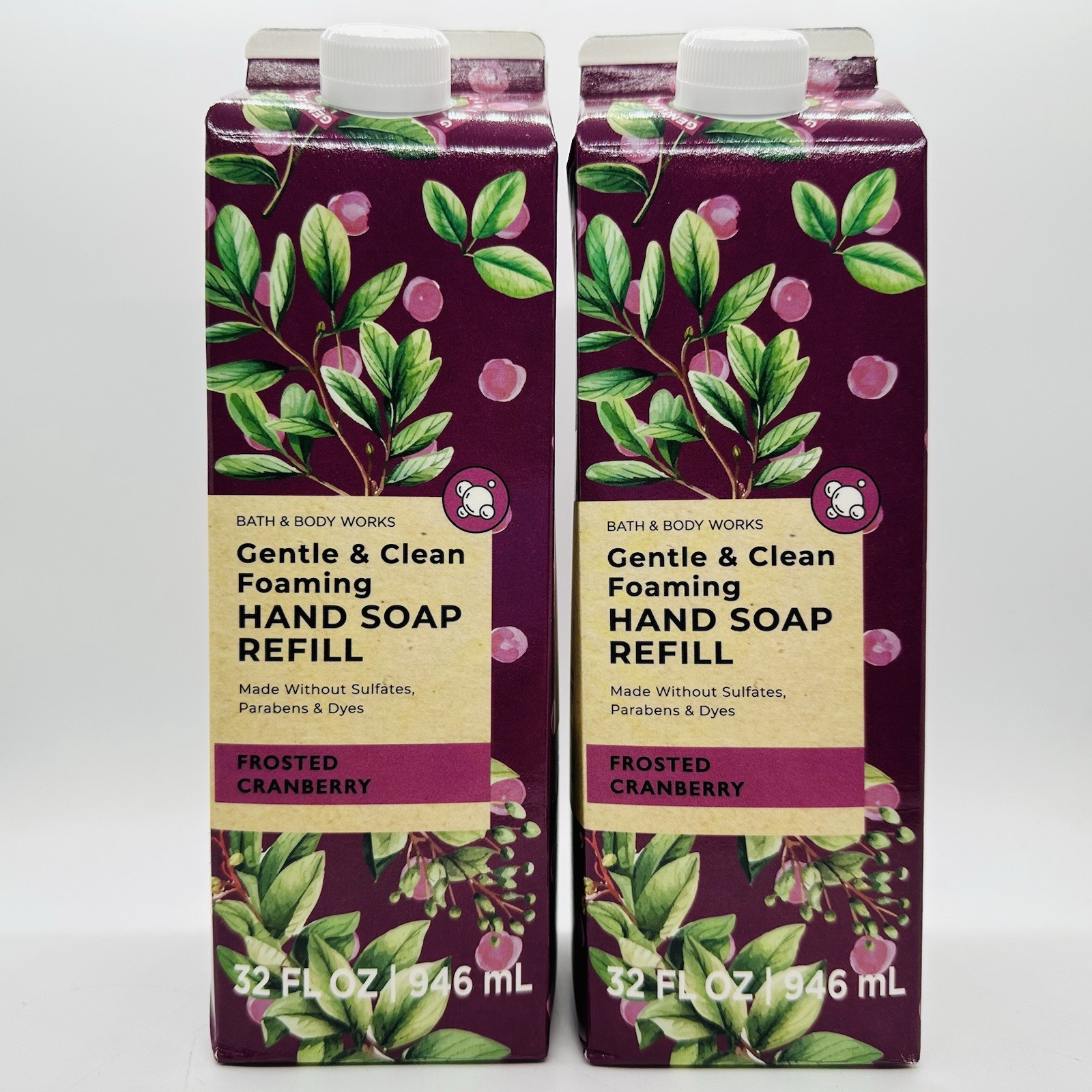 2/BATH & BODY WORKS FROSTED CRANBERRY GENTLE/CLEAN FOAMING HAND SOAP REFILL 32oz