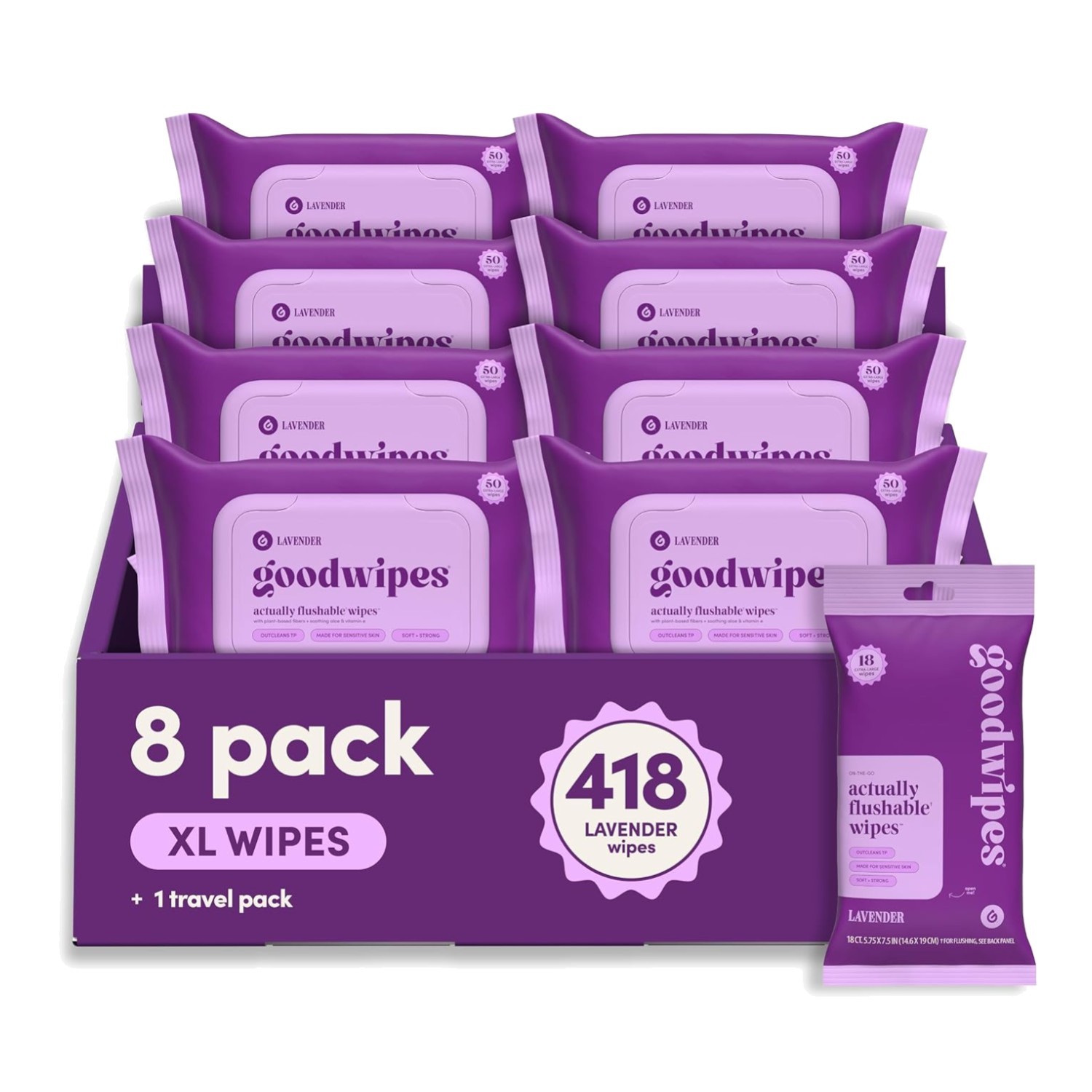 Travel-Friendly Lavender Wet Wipes – 418 Count, Extra Large