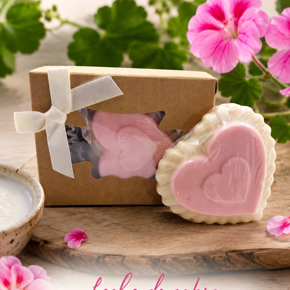 Leche de cabra Handmade Goat Milk Geranium Heart Body Bar Soap 5.3oz Gift Box