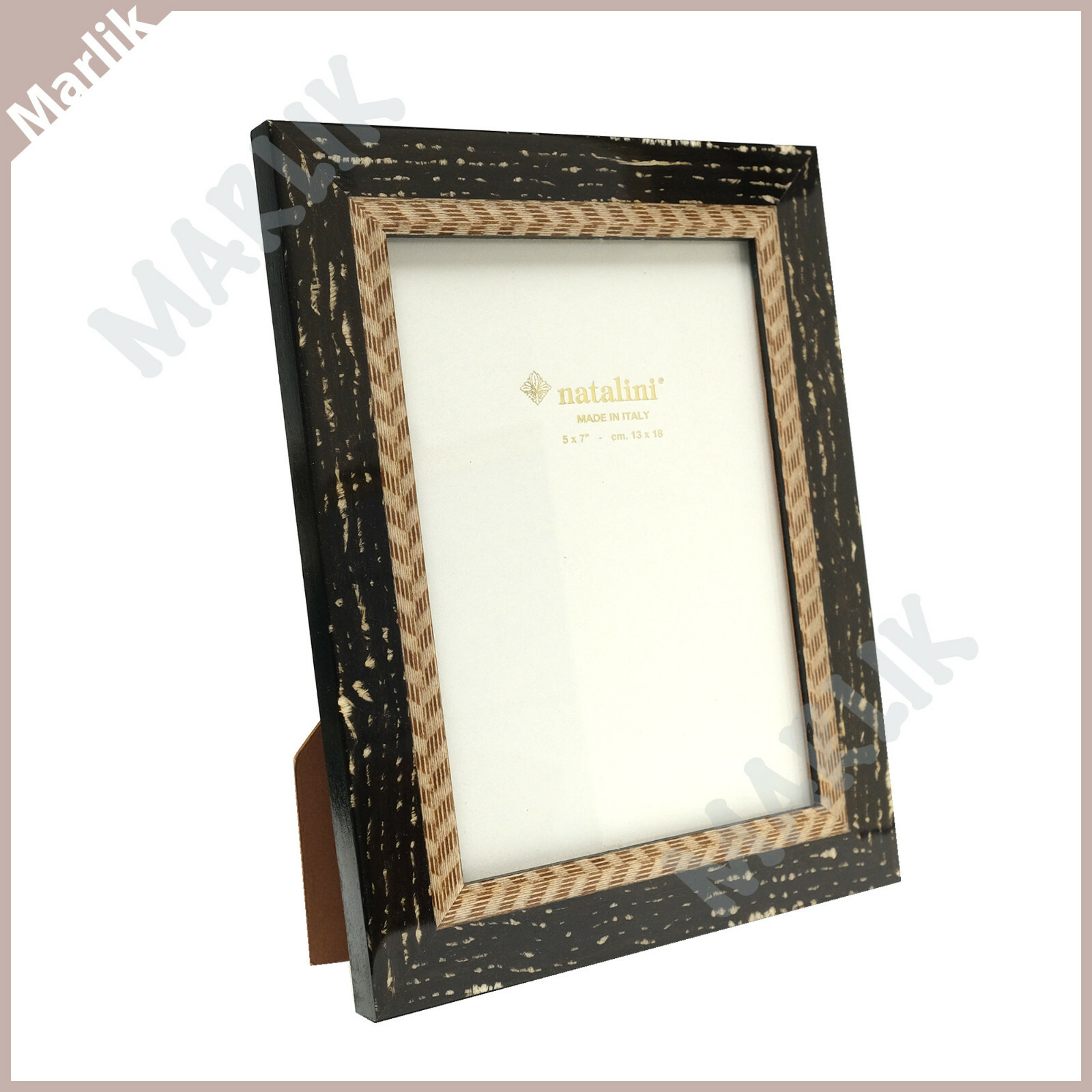 Natalini Italian Frame 5×7″ Hand made Wooden Marquetry Picture Frame, Brown, New