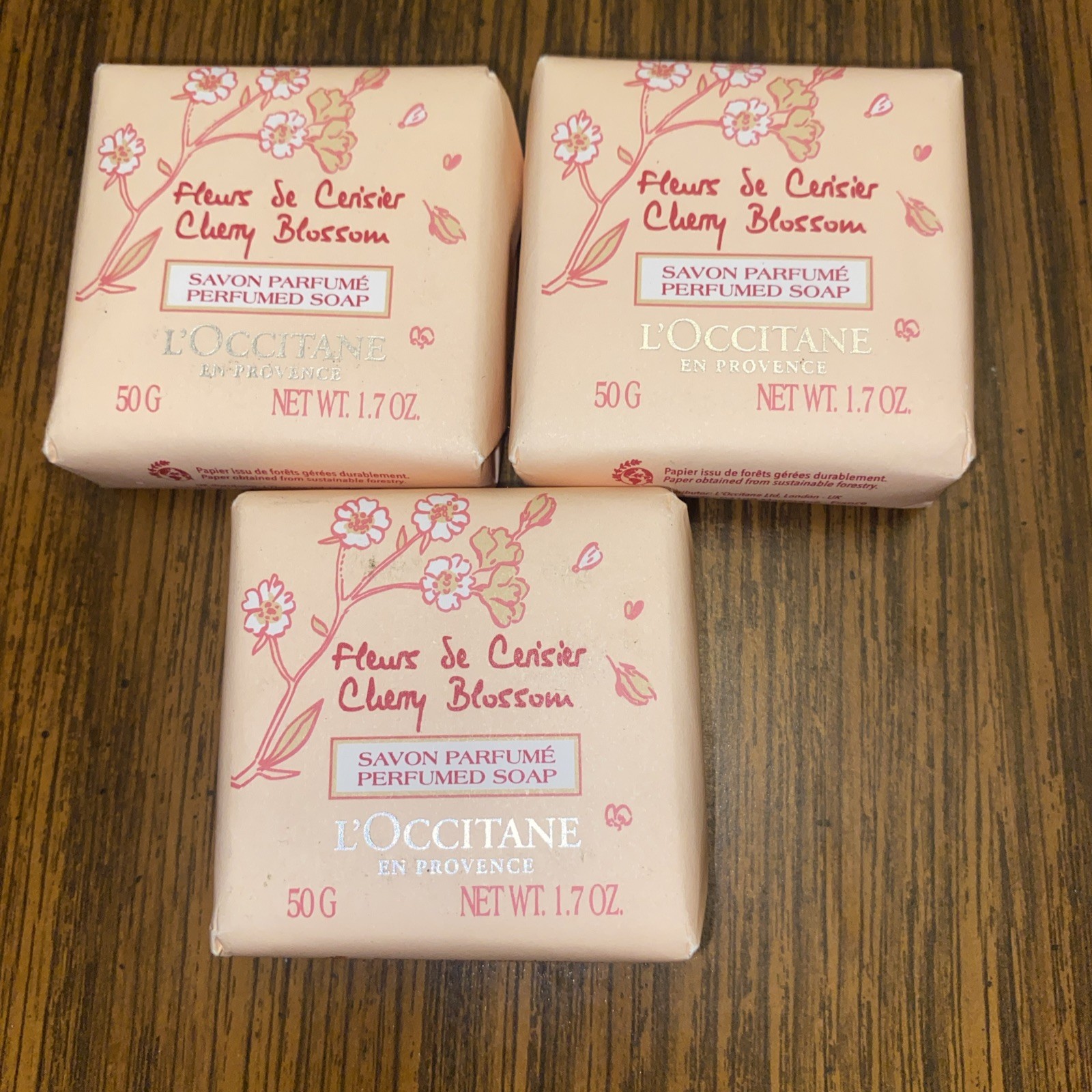 3 PC L’Occitane En Provence Cherry Blossom Perfumed Soap 3 X 1.7 oz New in Bag