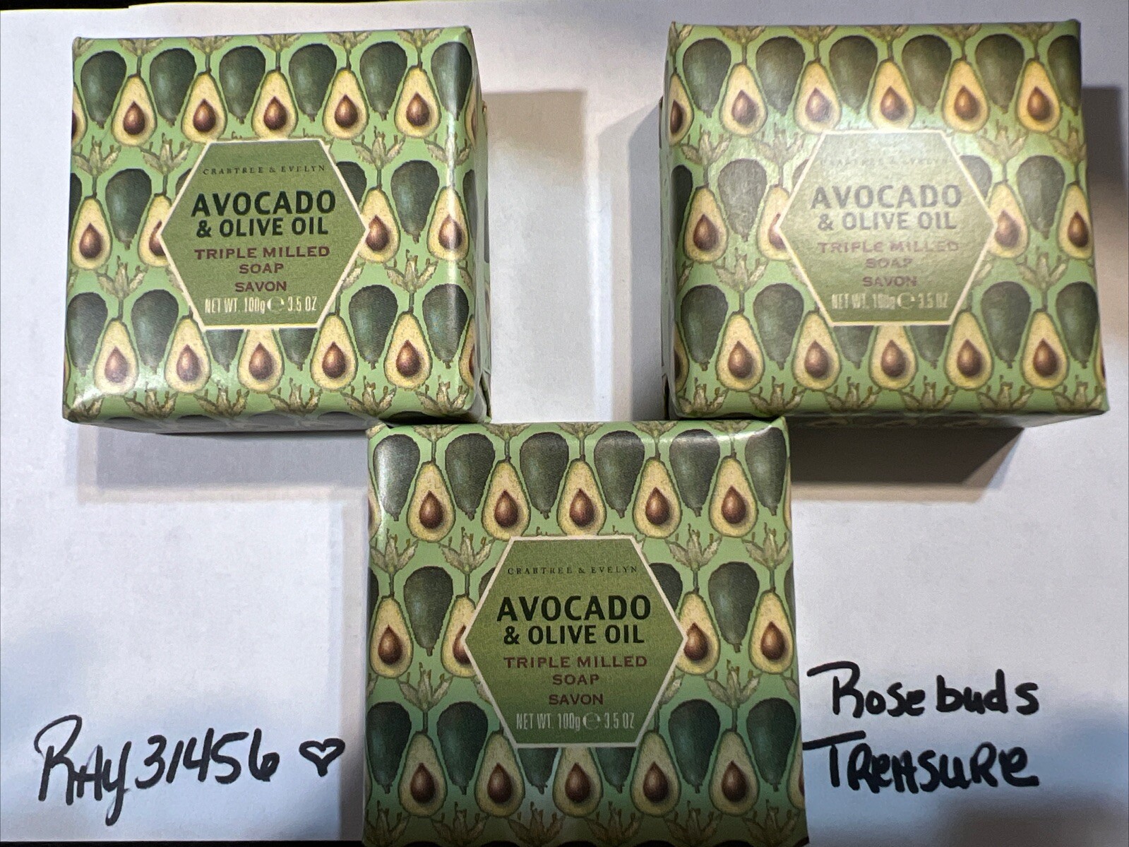 3x Crabtree & Evelyn Avocado & Olive Oil Triple Milled Bar Soap 3.5 oz NEW LOT