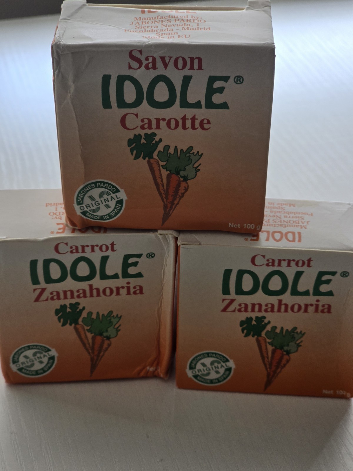 IDOLE Savon Carrot Body Bar Soap 100g Made in Spain (3 Boxes)