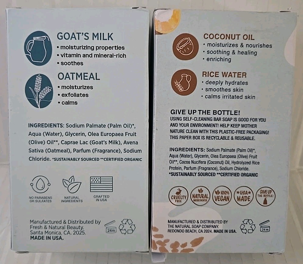 Fresh & Natural Beauty Oats Milk & Coconut Rice Bar Soap Set Of 2 – 10oz Each