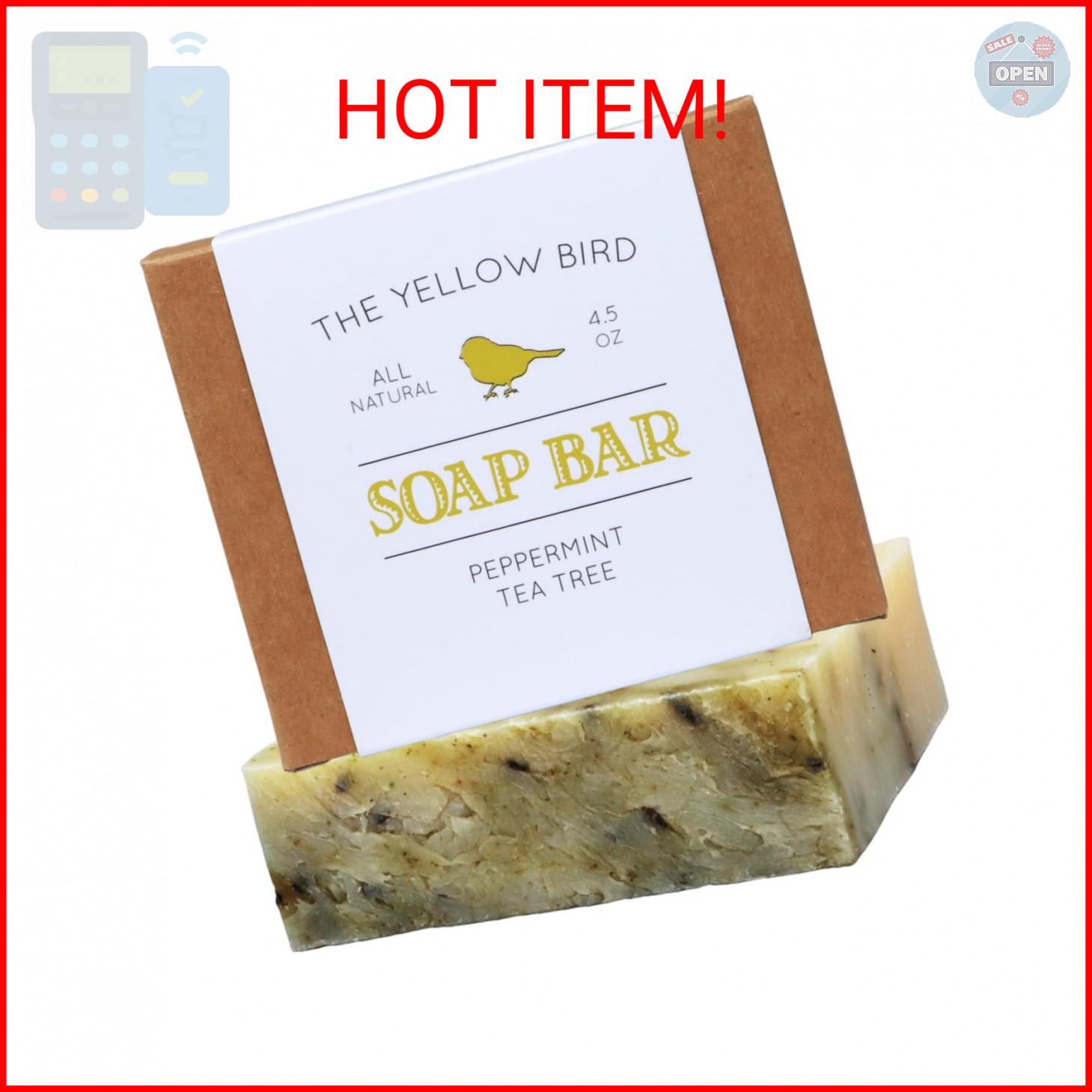 The Yellow Bird Peppermint Tea Tree Soap Bar. Made In USA with All Natural & Org