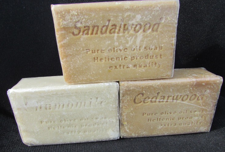 Pure Olive Oil soap Greece 4 oz each: 1 Cedarwood, 1 Chamomile & 1 Sandlewood