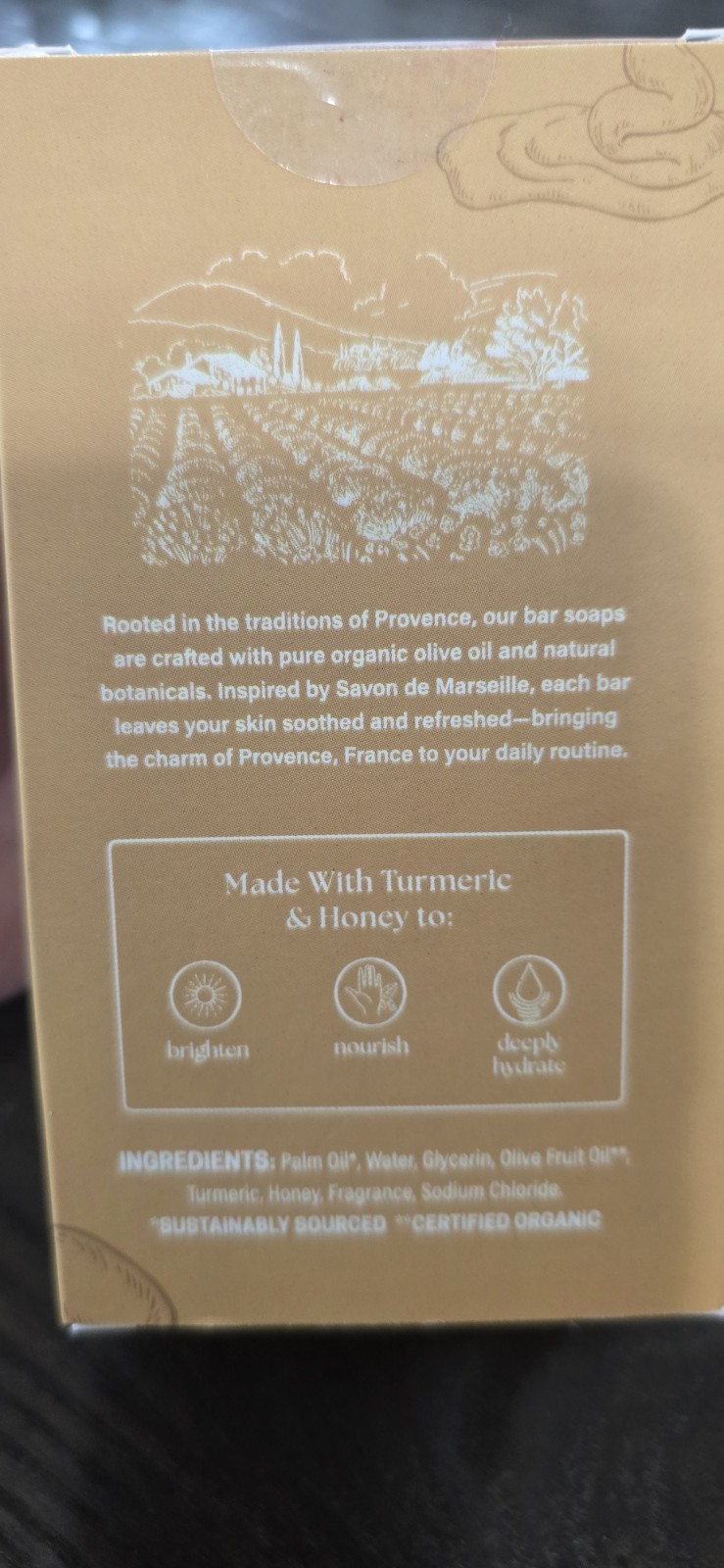 Provence Essentials Turmeric Honey Brightening Bar Soap Paraben-Free 10 oz