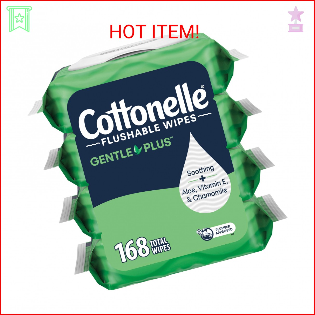 Cottonelle GentlePlus Flushable Wet Wipes with Aloe & Vitamin E, 4 Flip-Top Pack