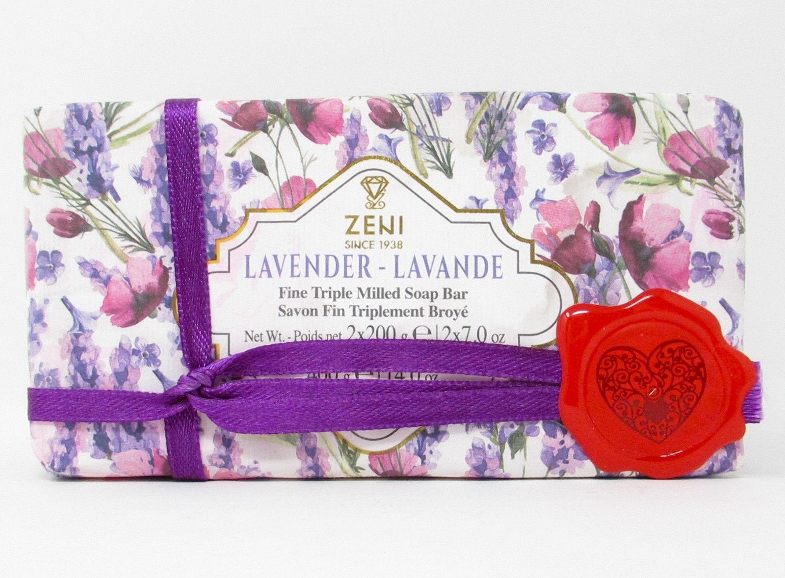 Zeni Italian Luxury Bath Bar Soap 2 Pack Lavender 7oz each (14oz total)