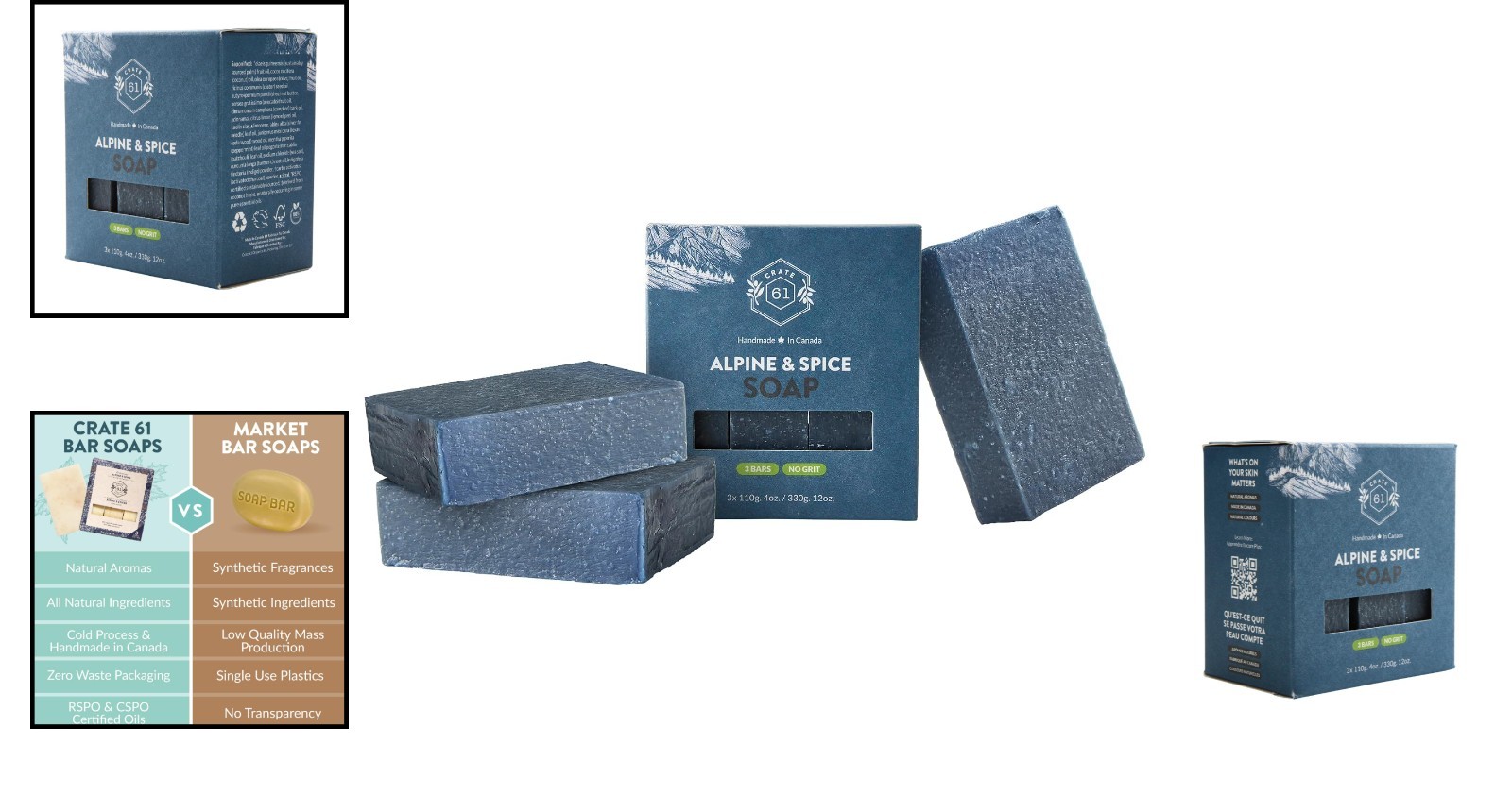 Crate 61 Alpine & Spice Handmade Cold Process Natural Soap 3-Pack