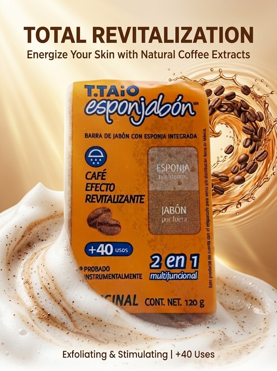 2Pcs Esponjabon Coffee Soap Sponge 2 in 1 Revitalizing Anti Cellulite Firming
