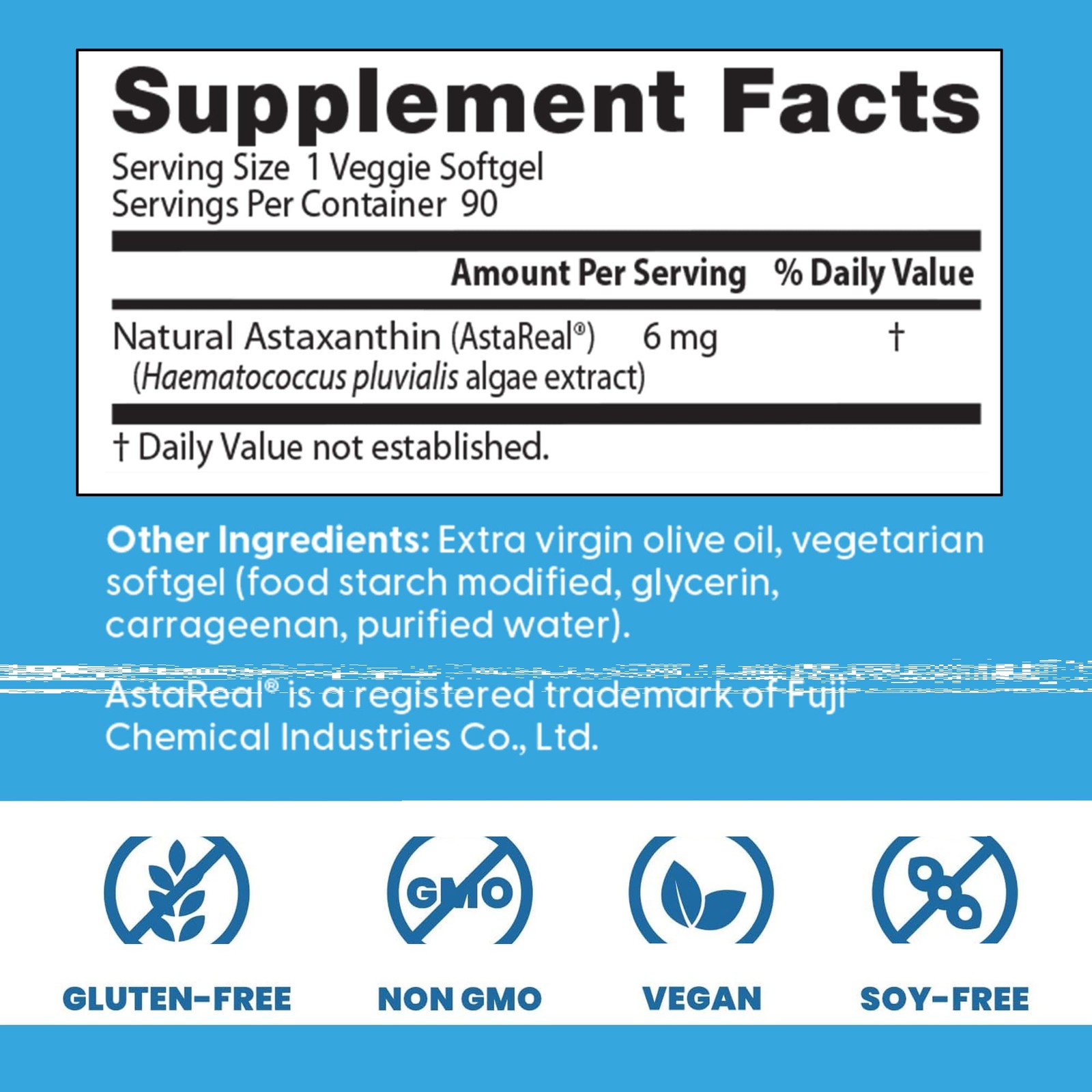 Astaxanthin Vegan Supplement 6 90 Count (Pack of 1), No Color