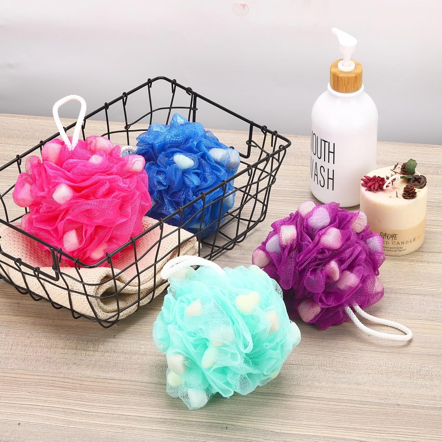 BTYMS Premium Mesh Poufs (65g/pcs) Bath Sponges Shower Loofahs Blue 60g
