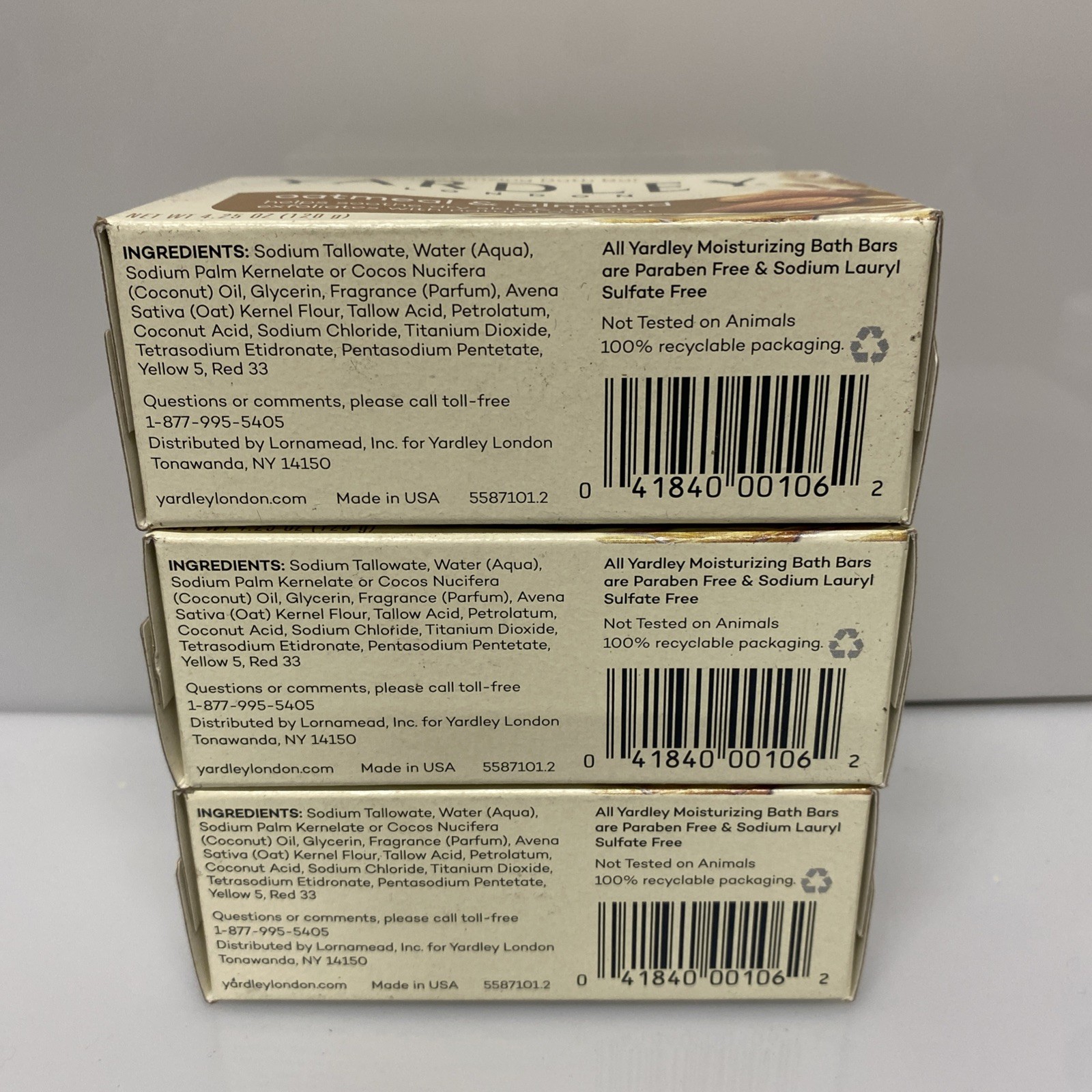 3X Yardley London Soap Bath Bar Oatmeal & Almond 4.25 Oz