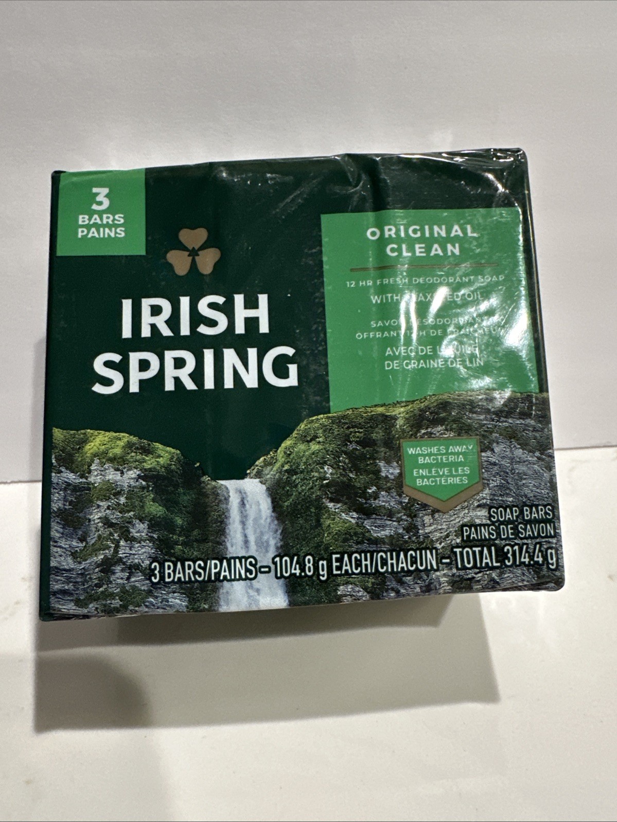 Irish Spring Original Clean Deodorant Soap With Flaxseed Oil. 3bars in 1package.