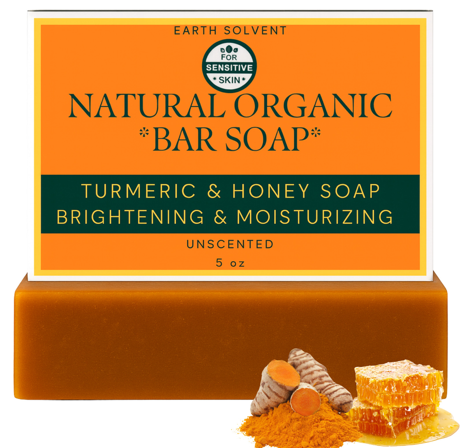 Turmeric Soap Skin Brightening Dark Spots Lightening Acne Turmeric UNSCENTED 5oz