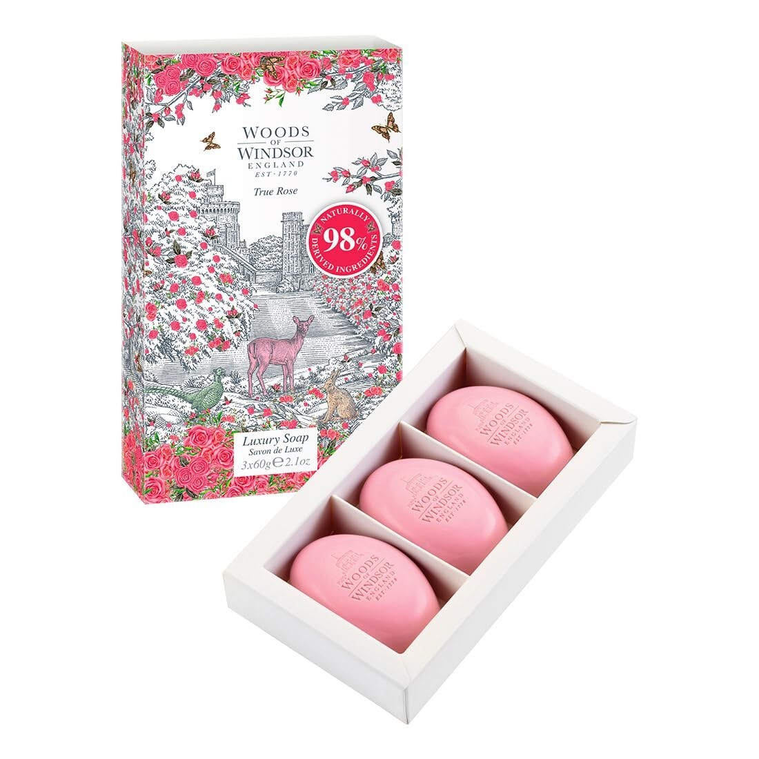 Woods of Windsor True Rose Luxury Bar Soap 3x60g/2oz Gift For Her-FREE SHIPPING