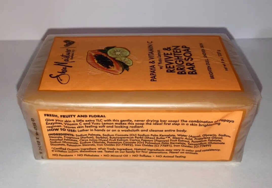 SHEA MOISTURE 8oz BAR PAPAYA & VITAMIN C W/ YUZU LEMON REVIVE & BRIGHTEN DULL