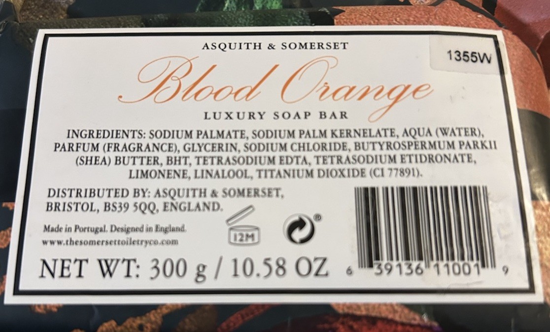 NEW Asquith Somerset Luxury Triple-Milled BarSoap 10.58 Oz Blood Orange Portugal