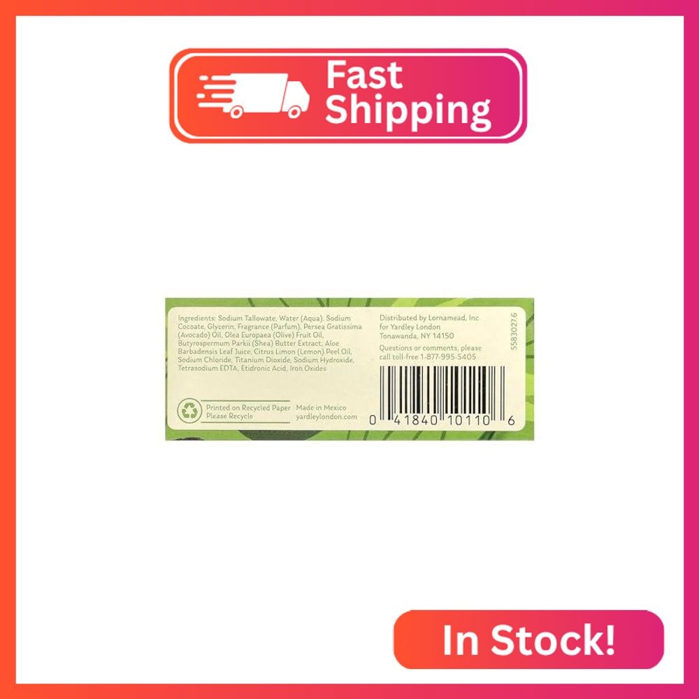 Yardley London Aloe and Avocado Naturally Moisturizing Bath Bar 4.0 oz (Pack of