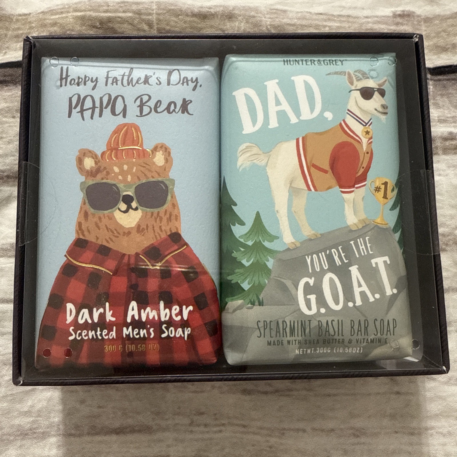 Hunter & Grey Men Bar Soap Giftset 2pcs Dark Amber & Spearmint Basil 10.58 Oz