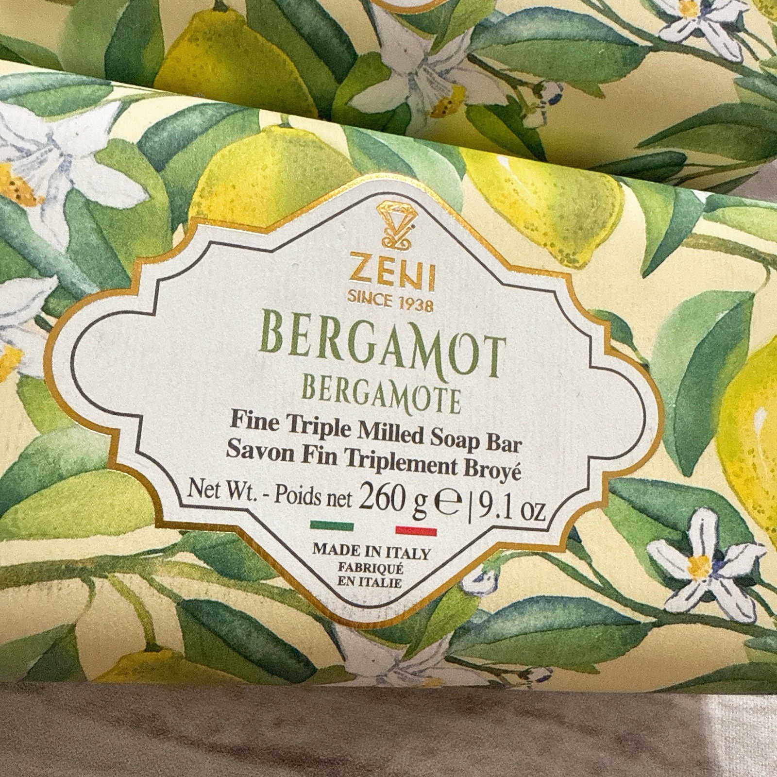 2 pcs ZENI Scent :BERGAMOT fine Milled ITALIAN Soap Bar 9.1 Oz/each