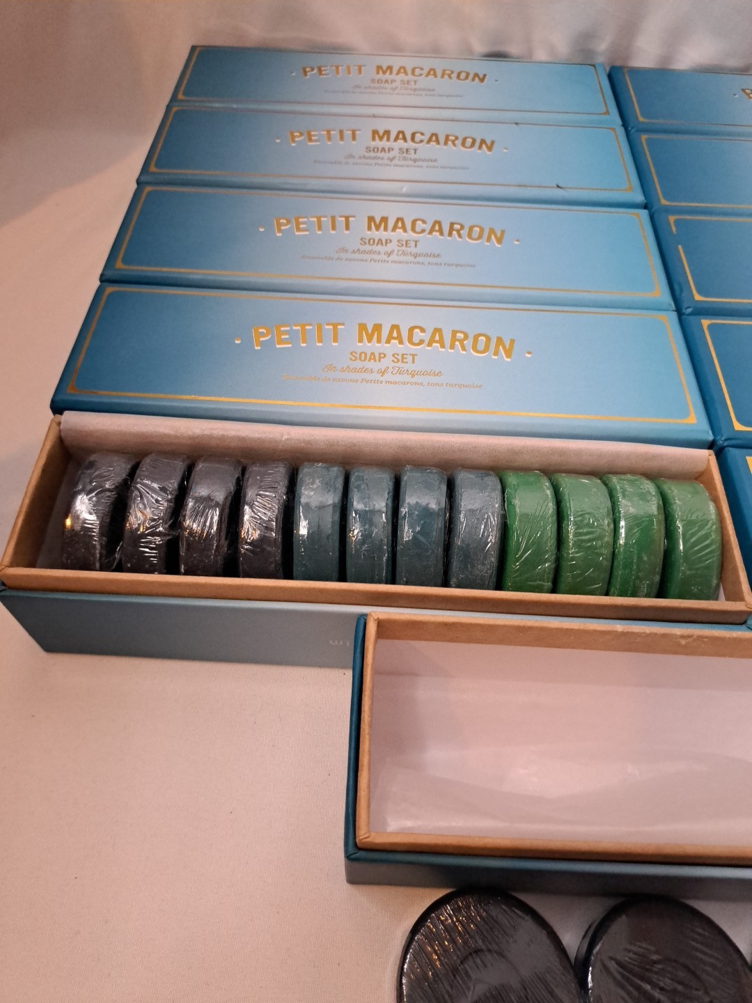 Lot of 11 West Elm Petit Macaron Soap Sets of 12 Shades of Turquoise New