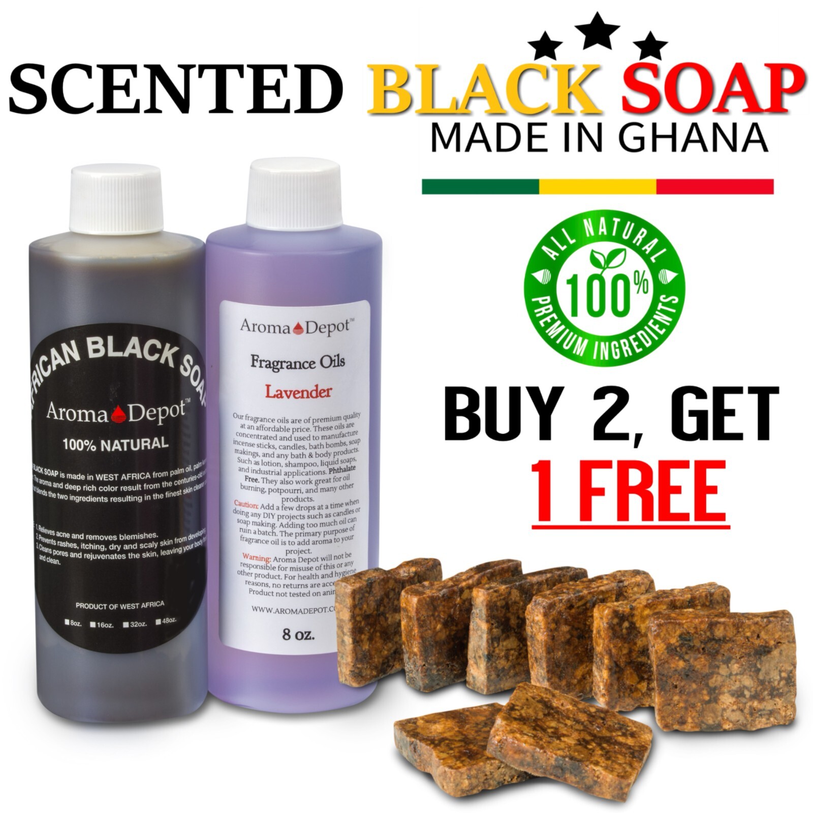SCENTED Liquid 16 oz. Raw African Black Soap 100% Natural Organic Face Body Wash