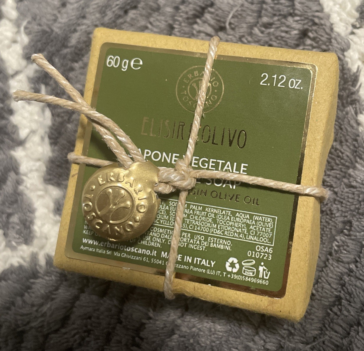 Elisir D’Olivo Italian Sapone Vegetale Vegetable Soap w/ Extra Virgin Olive Oil