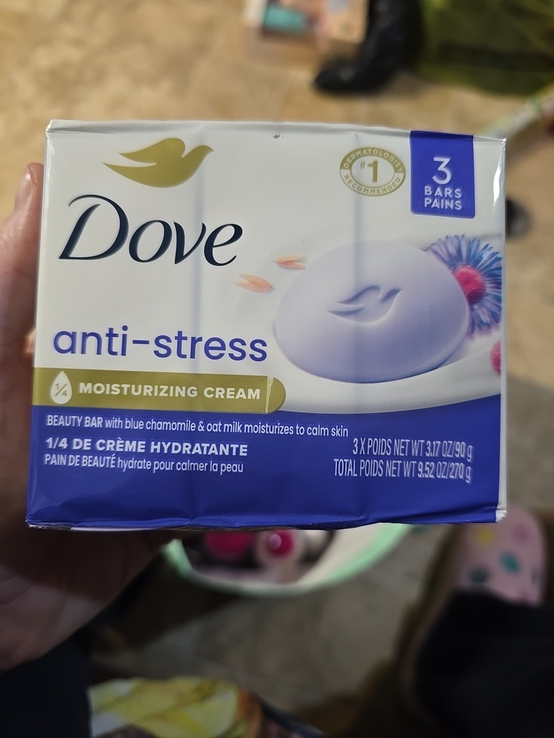 Dove Anti-Stress Blue Chamomile Oat Milk Moisturizing Cream Soap 3ct Pack NIPS