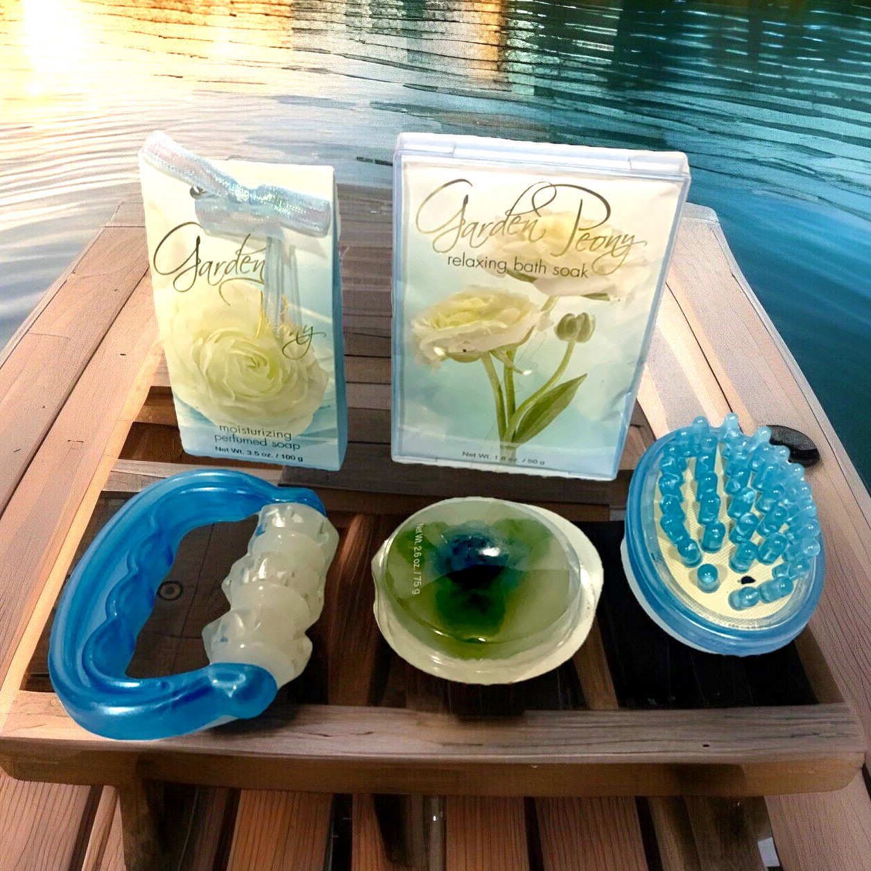Grdn Peony Perfumed Soap, Bath Soak, Face Massager, Scalp Massager, Hand Mde Bg