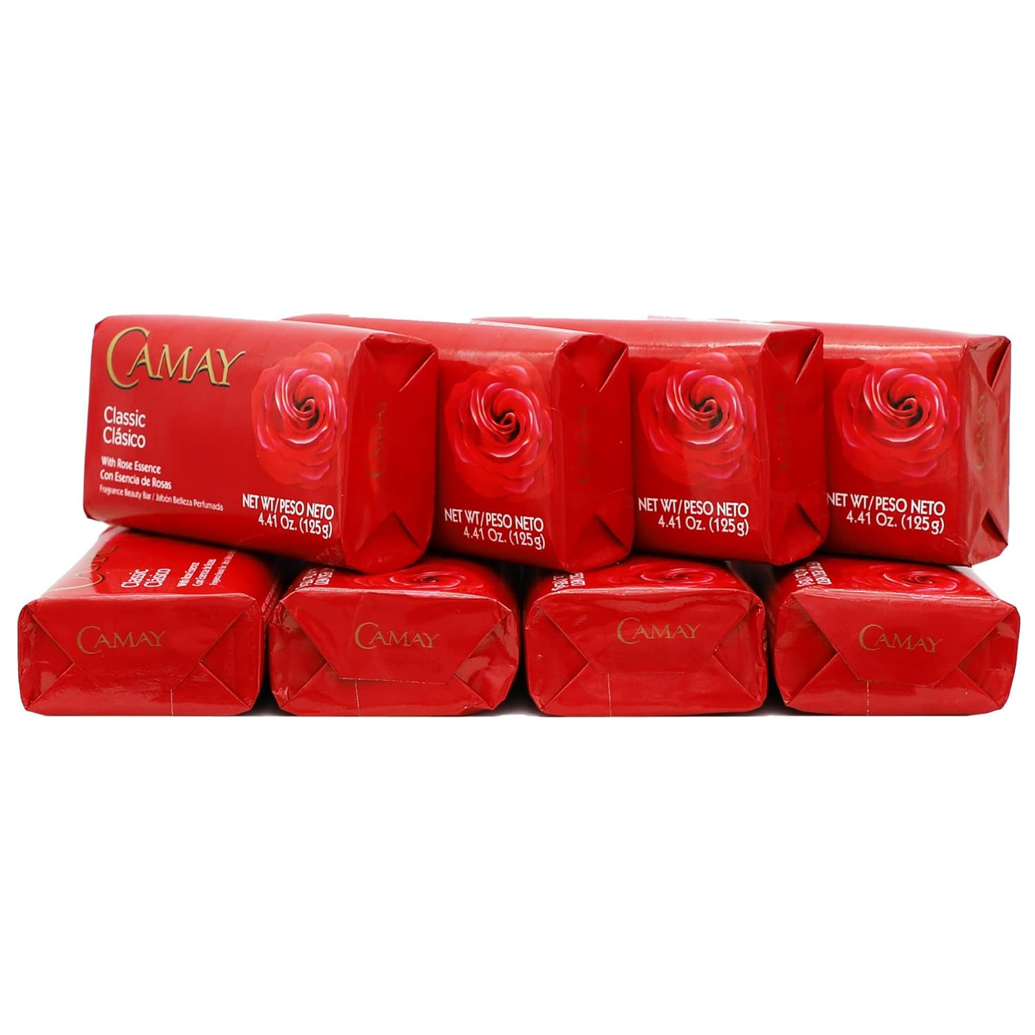 Camay Classic Bar Soap, Rose Essence, 8-Pack of 4.41 Oz Each Soap, 8 Bar Soaps.