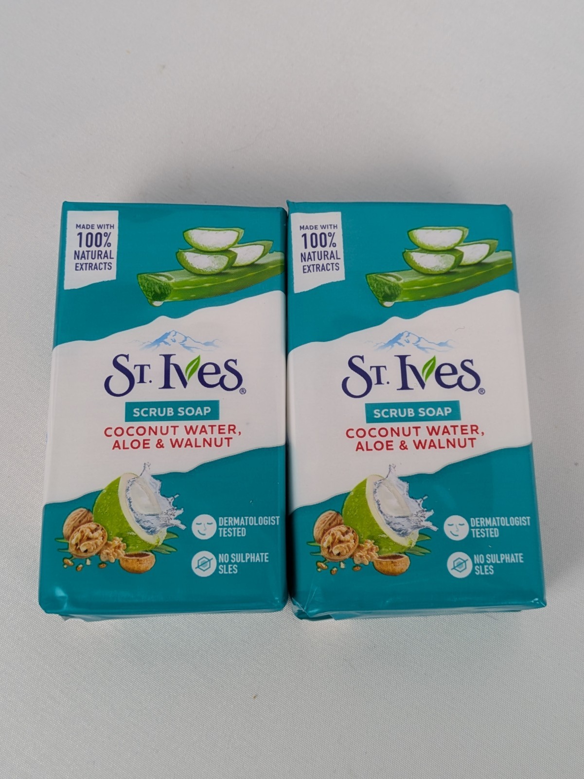 St. Ives Scrub Bar Soap with Coconut Water Aloe and Walnut 2 Bars