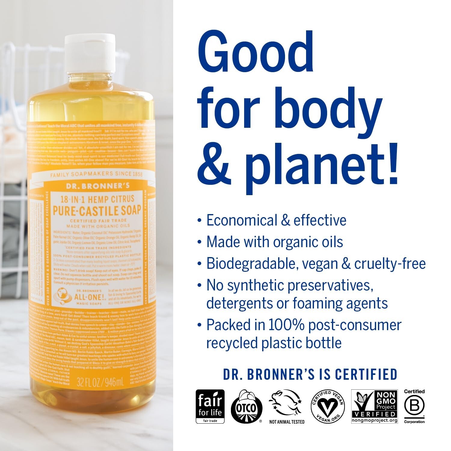 Magic Soap Pure-Castile Liquid Soap Citrus Set – 32oz 2-Pack, 18-in-1 Uses
