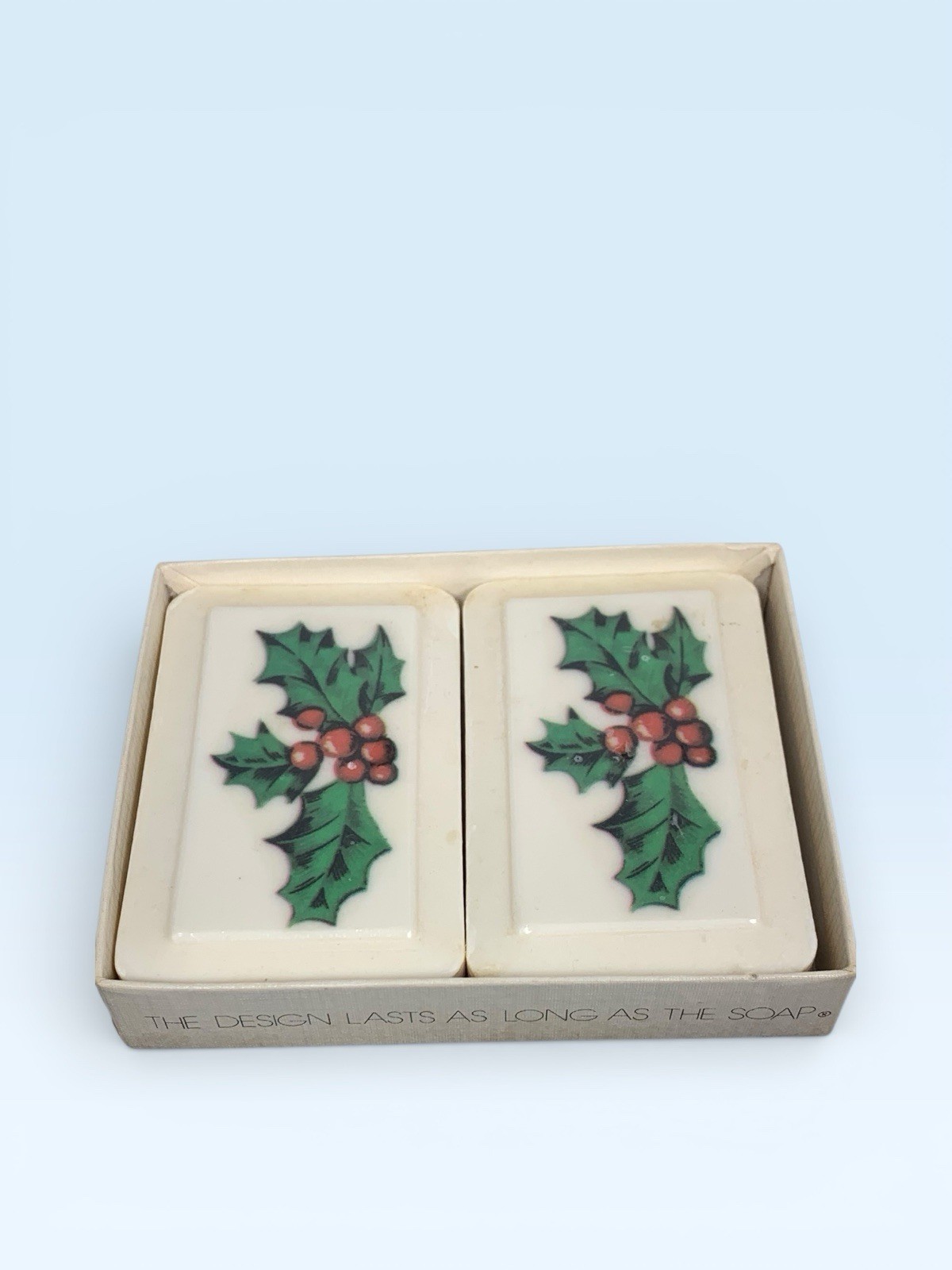 Katherine Gray Holiday Soap with Holly Design 2 bars 5.5 oz Vintage