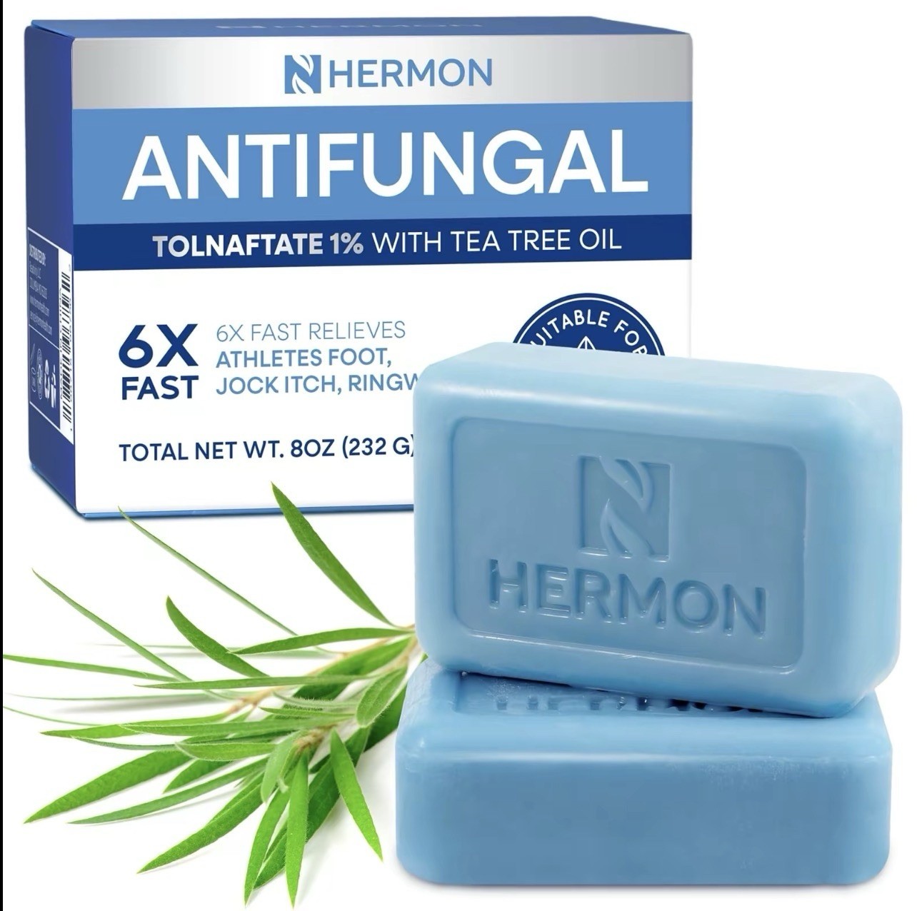 Hermon Antifungal Soap Bar Tolnaftate 1% Tea Tree Oil Sensitive Skin 8oz