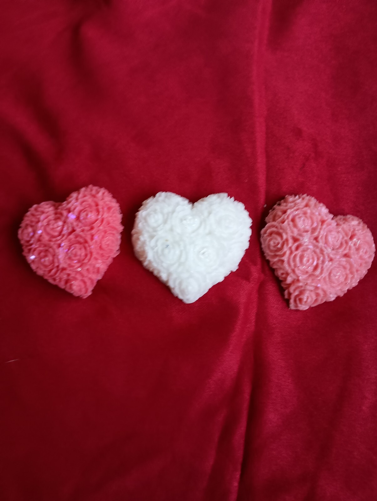 Valentine Heart Soaps, Rose embossed, touch of glitter. All natural. gift ready