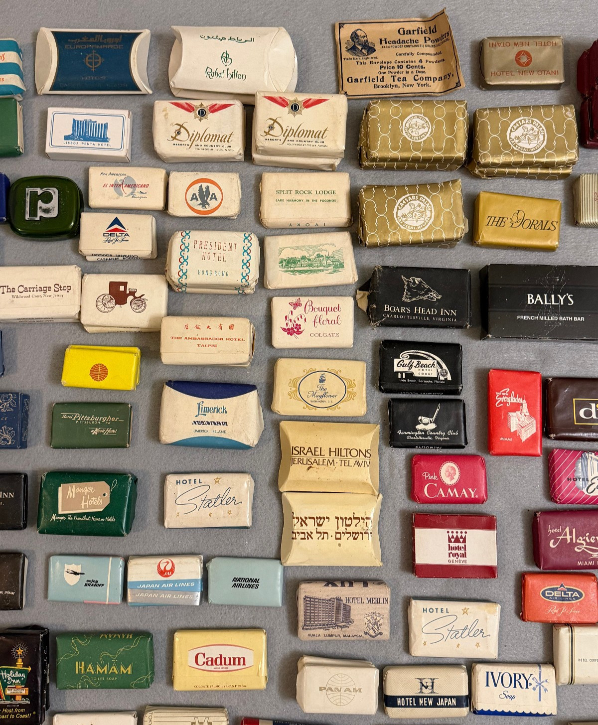 Large Vintage Lot 150+ Hotel Motel Airline Mini Bar Bath Soaps Around World Wide