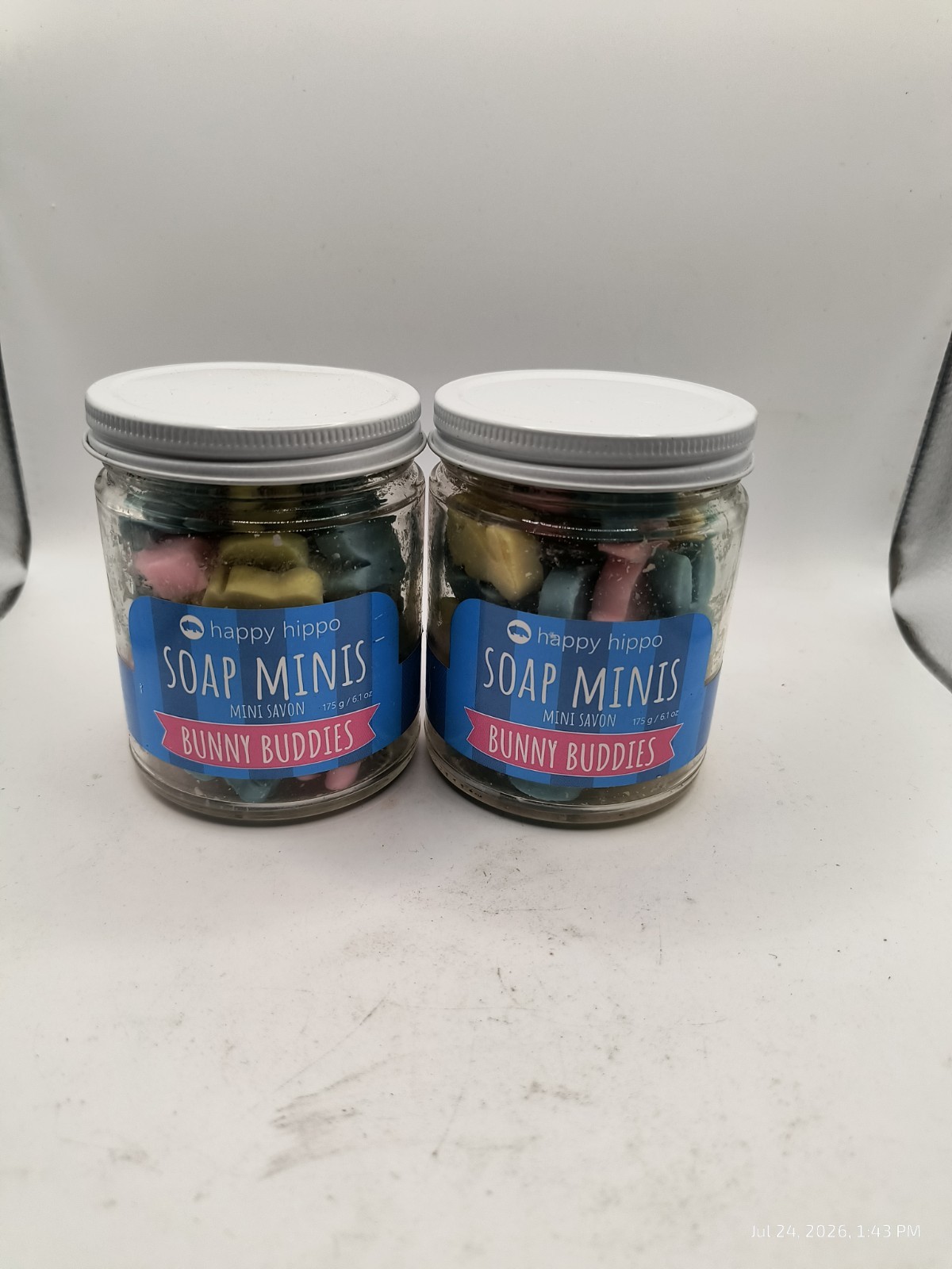 Lot Of 2 Happy Hippo Soap Minis Bunny Buddies Jar Mini Savon Scented Vegan New