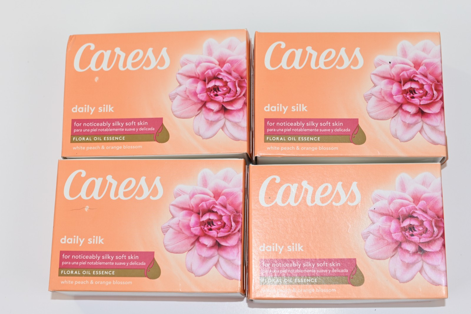 Lot of 4 Caress Daily Silk Soap White Peach Orange Blossom 3.15 oz Bars