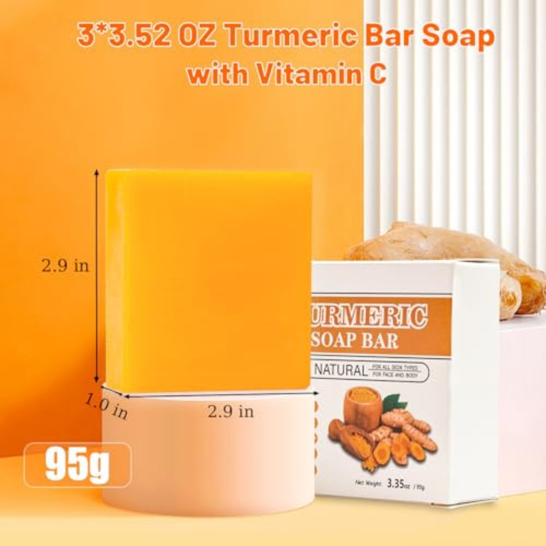 3Packs Turmeric Soap Bar, Organic Tumeric Soap for Face and Body, Lemon Turmeric