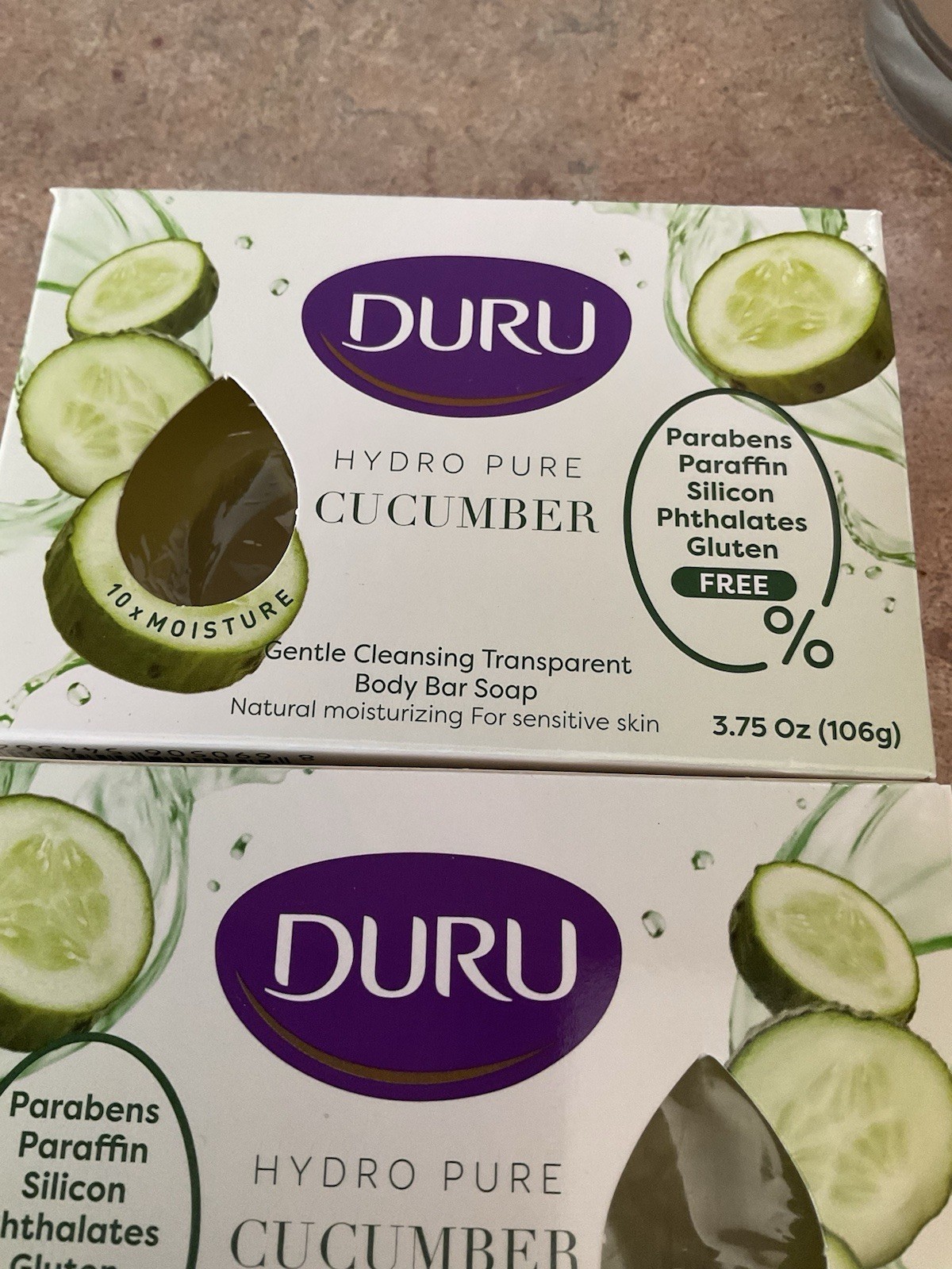 2 Duru Hydro Pure Cucumber Gentle Paraben-Free Vegan Transparent Bar Soap