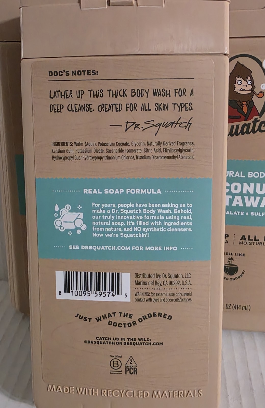 Dr Squatch Mens Natural Body Wash COCONUT CASTAWAY 14oz Each LOT OF 3 NEW