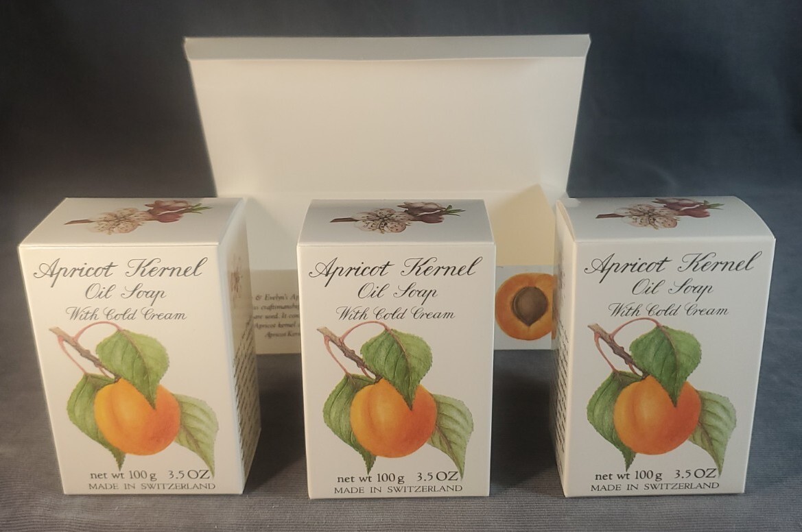 NOS 1984 Crabtree & Evelyn Apricot Kernel Oil Soap w/Cold Cream, 3x100g/10.5oz
